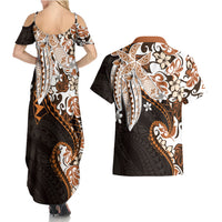 Monstera Plumeria Flowers Orange Couples Matching Summer Maxi Dress and Hawaiian Shirt Polynesian Pattern LT01 - Polynesian Pride