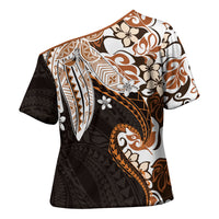 Monstera Plumeria Flowers Orange Cross Shoulder Shirt Polynesian Pattern LT01 - Polynesian Pride
