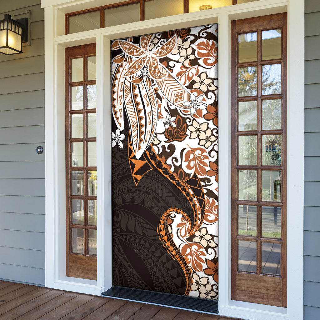Monstera Plumeria Flowers Orange Door Cover Polynesian Pattern LT01 - Polynesian Pride