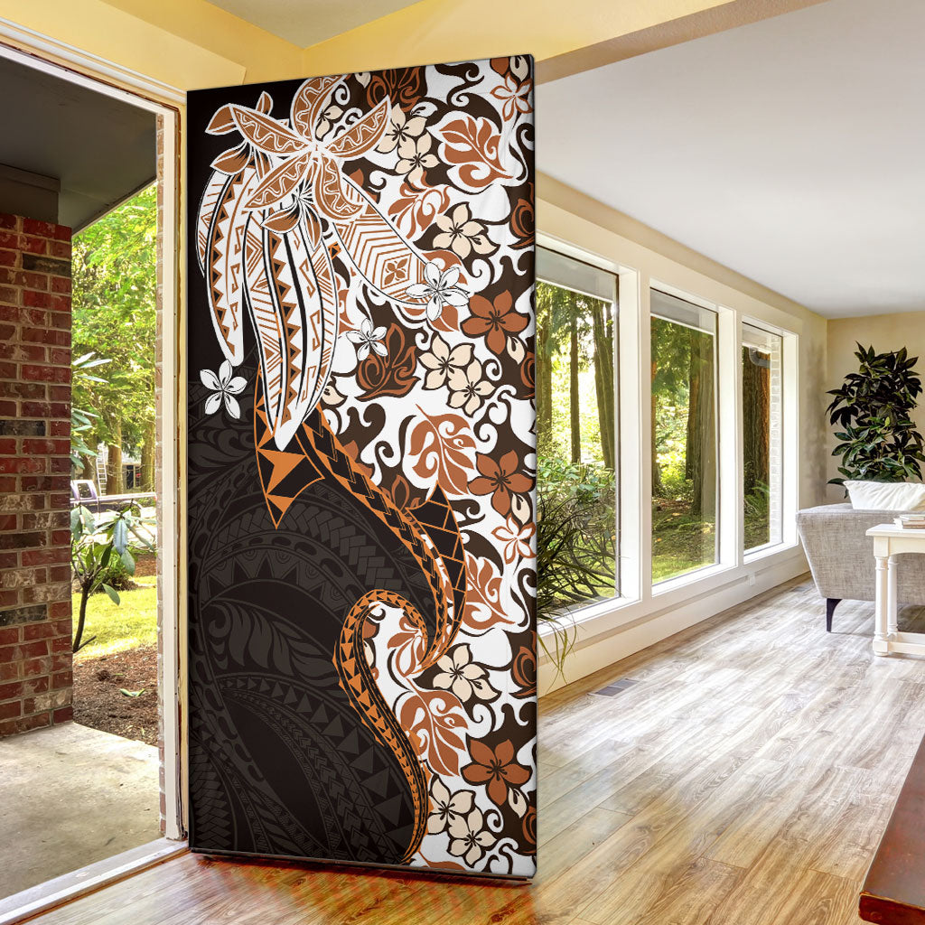 Monstera Plumeria Flowers Orange Door Cover Polynesian Pattern LT01 - Polynesian Pride