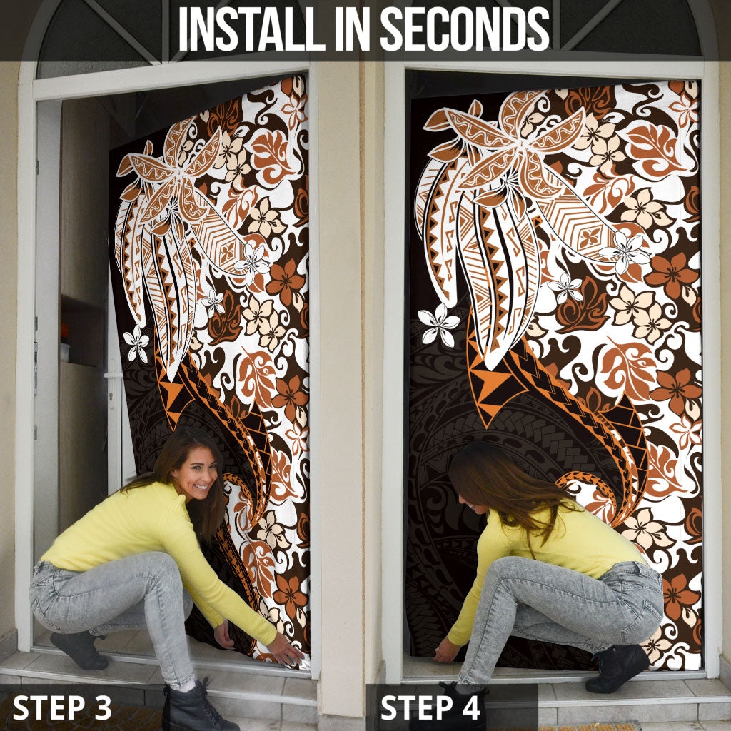 Monstera Plumeria Flowers Orange Door Cover Polynesian Pattern LT01 - Polynesian Pride