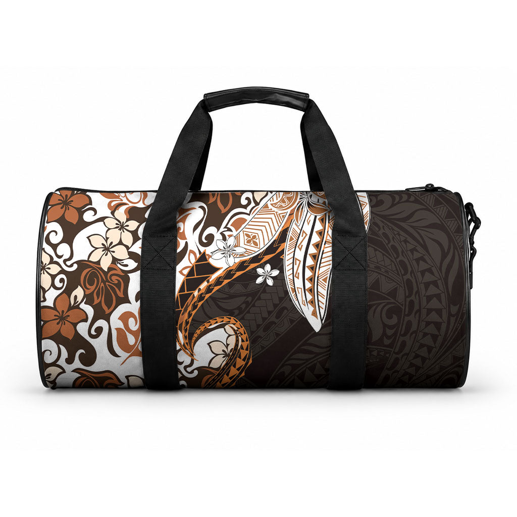 Monstera Plumeria Flowers Orange Duffle Bag Polynesian Pattern