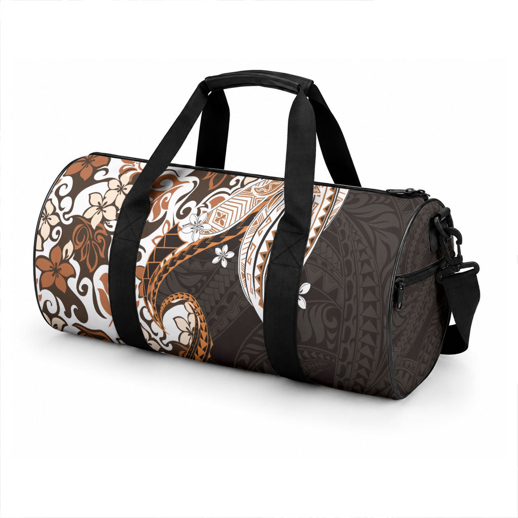 Monstera Plumeria Flowers Orange Duffle Bag Polynesian Pattern