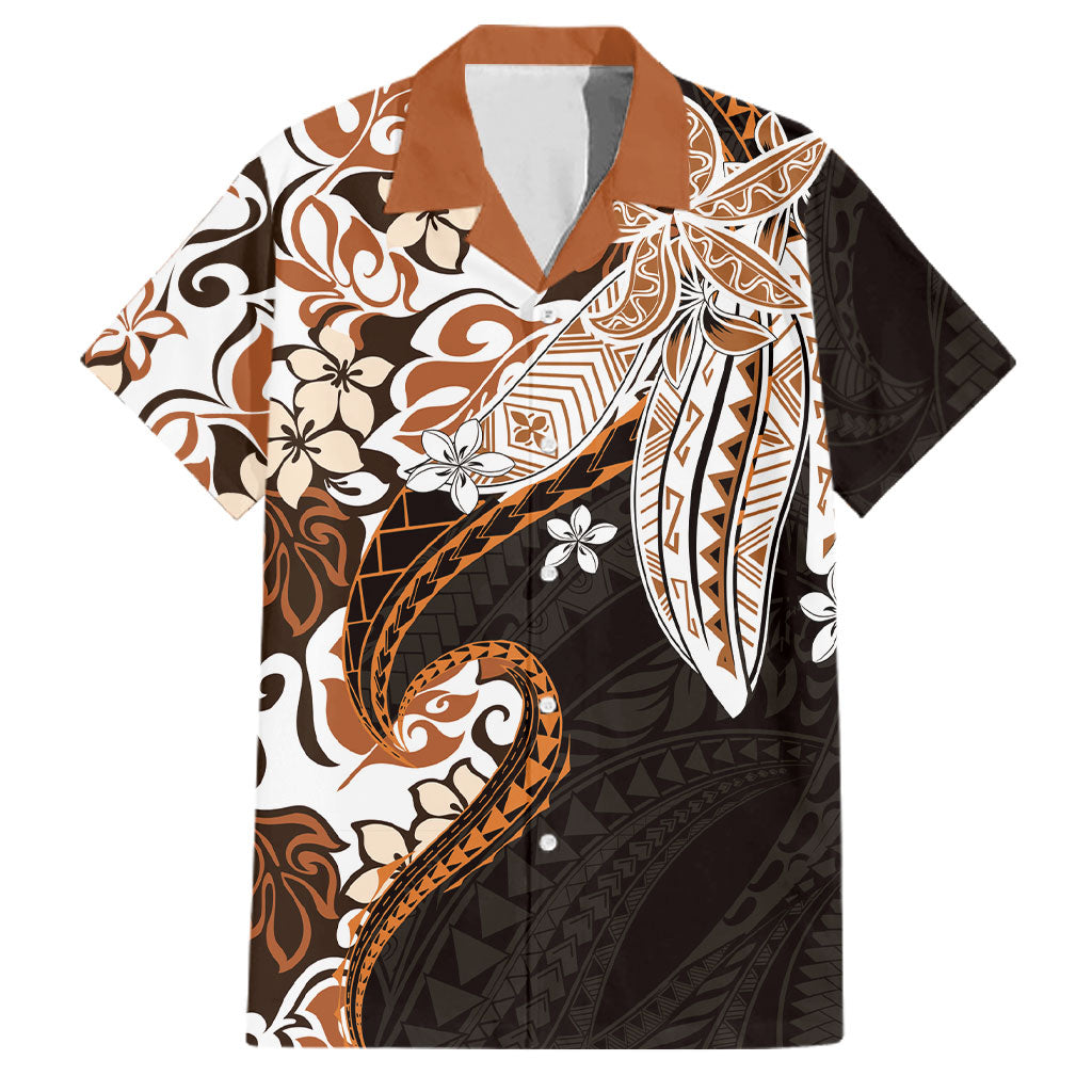 Monstera Plumeria Flowers Orange Family Matching Long Sleeve Bodycon Dress and Hawaiian Shirt Polynesian Pattern