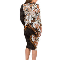 Monstera Plumeria Flowers Orange Family Matching Long Sleeve Bodycon Dress and Hawaiian Shirt Polynesian Pattern