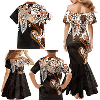 Monstera Plumeria Flowers Orange Family Matching Mermaid Dress and Hawaiian Shirt Polynesian Pattern