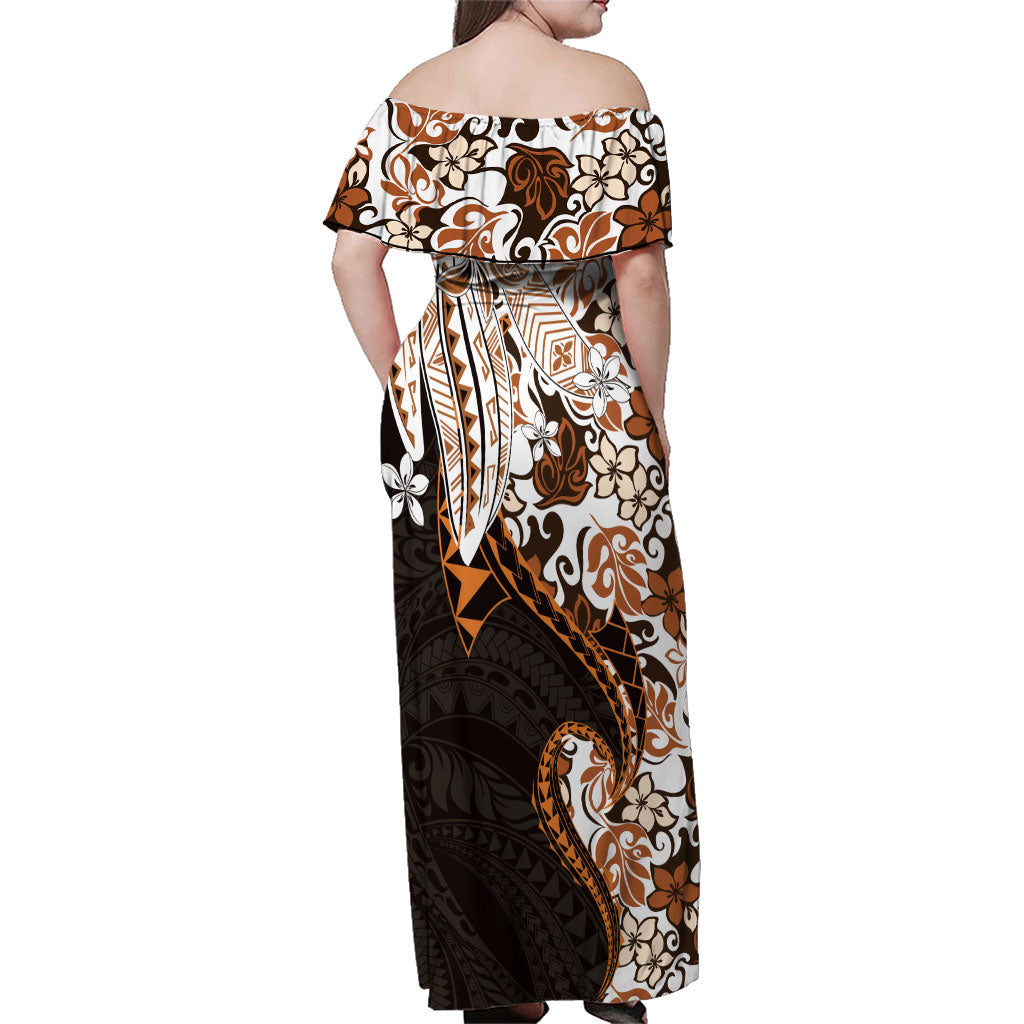 Monstera Plumeria Flowers Orange Family Matching Off Shoulder Maxi Dress and Hawaiian Shirt Polynesian Pattern