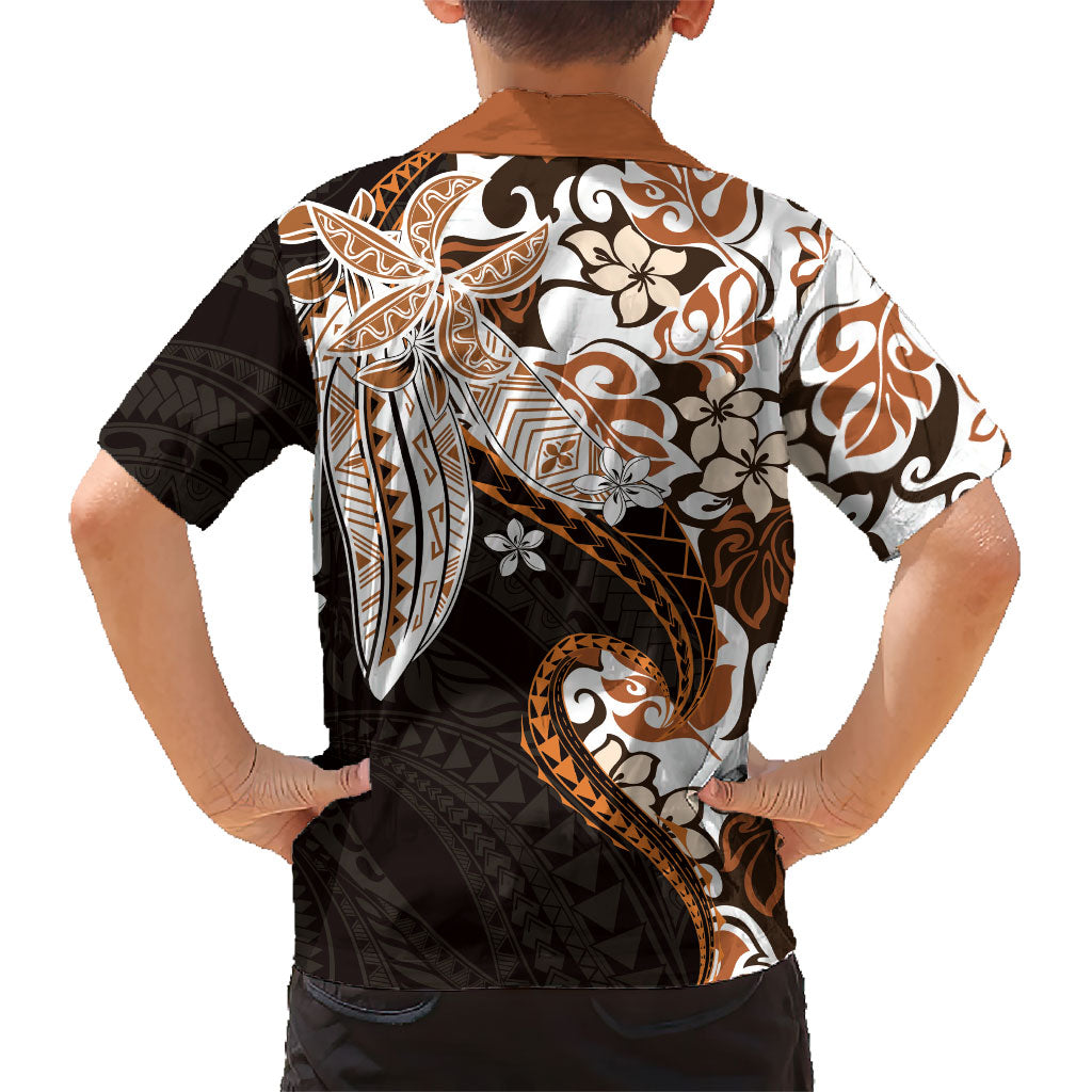 Monstera Plumeria Flowers Orange Family Matching Off Shoulder Short Dress and Hawaiian Shirt Polynesian Pattern
