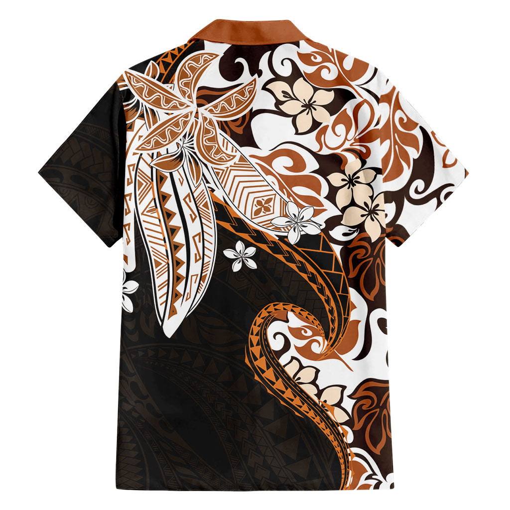 Monstera Plumeria Flowers Orange Family Matching Off Shoulder Short Dress and Hawaiian Shirt Polynesian Pattern