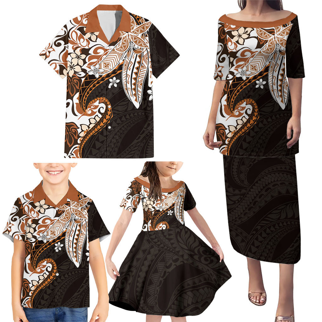 Monstera Plumeria Flowers Orange Family Matching Puletasi and Hawaiian Shirt Polynesian Pattern LT01 - Polynesian Pride