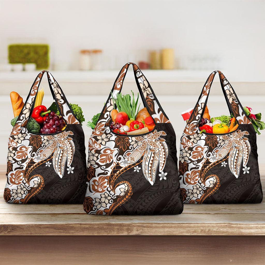 Monstera Plumeria Flowers Orange Grocery Bag Polynesian Pattern LT01 3-pack One Size Orange - Polynesian Pride
