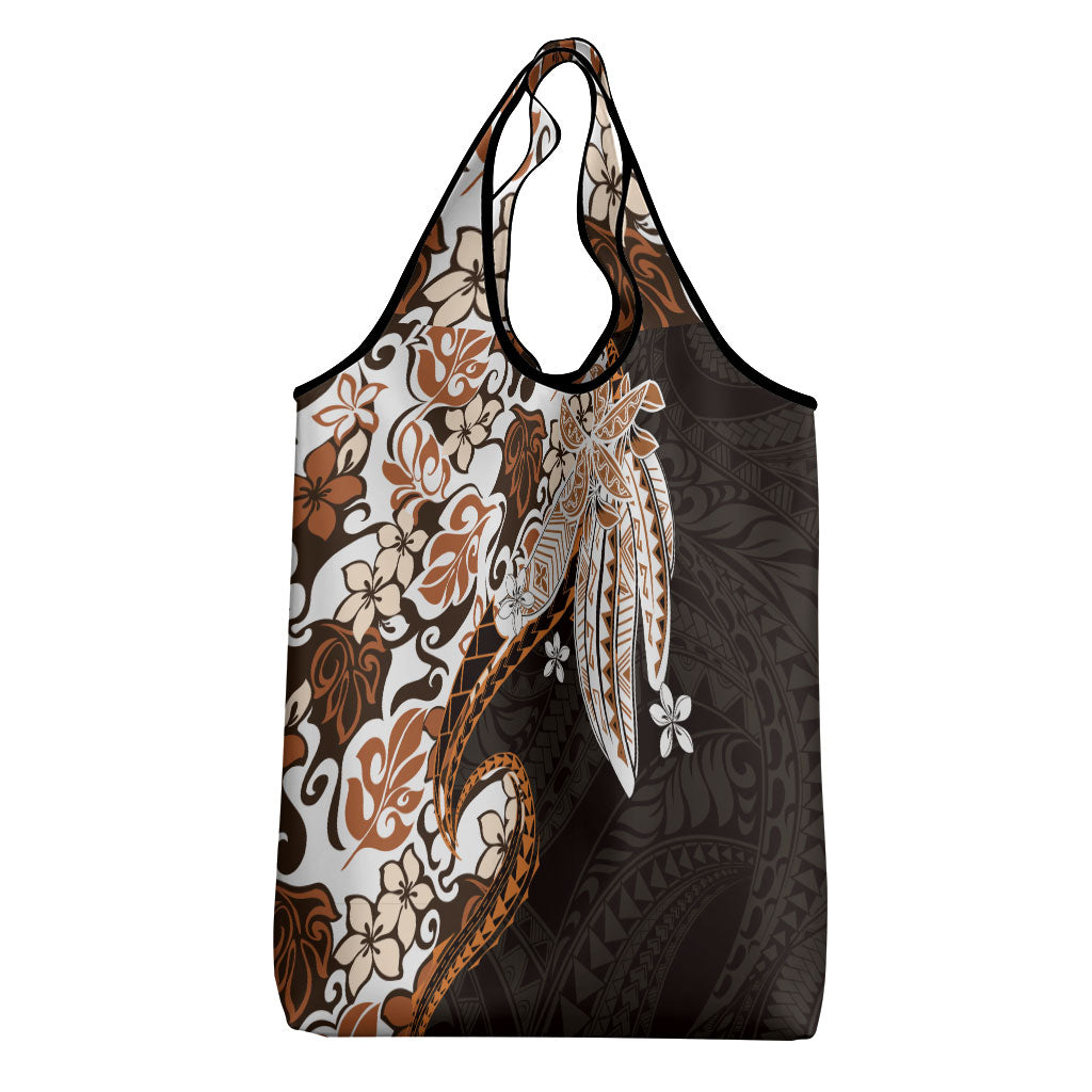 Monstera Plumeria Flowers Orange Grocery Bag Polynesian Pattern LT01 - Polynesian Pride