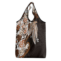 Monstera Plumeria Flowers Orange Grocery Bag Polynesian Pattern LT01 - Polynesian Pride