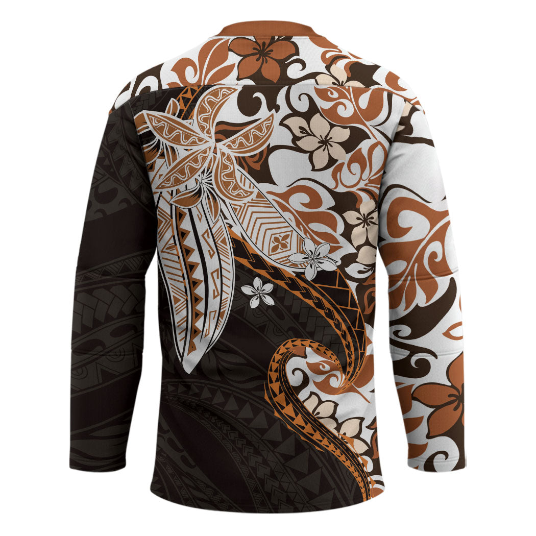 Monstera Plumeria Flowers Orange Hockey Jersey Polynesian Pattern LT01 - Polynesian Pride