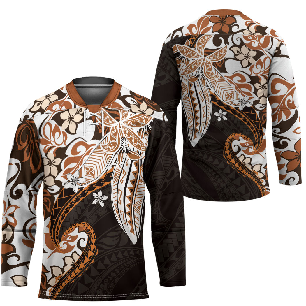 Monstera Plumeria Flowers Orange Hockey Jersey Polynesian Pattern LT01 - Polynesian Pride