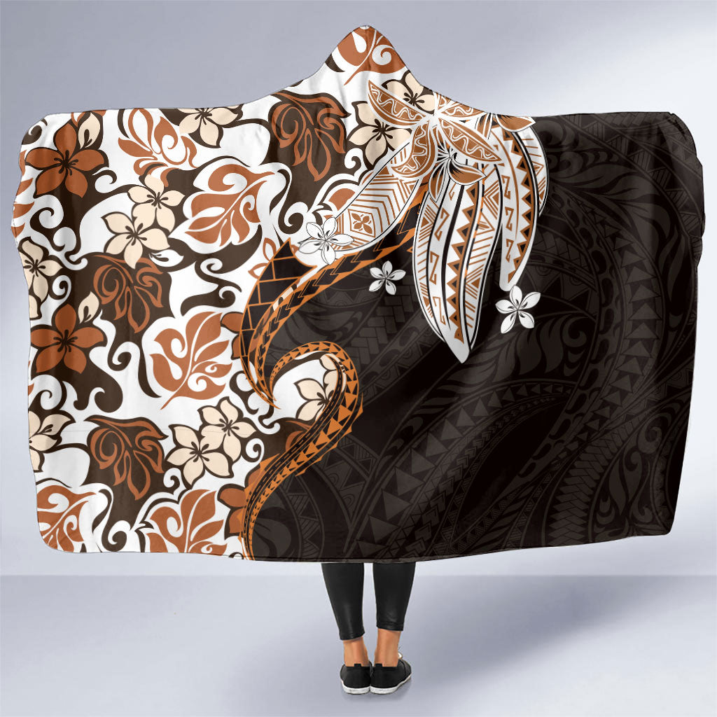 Monstera Plumeria Flowers Orange Hooded Blanket Polynesian Pattern