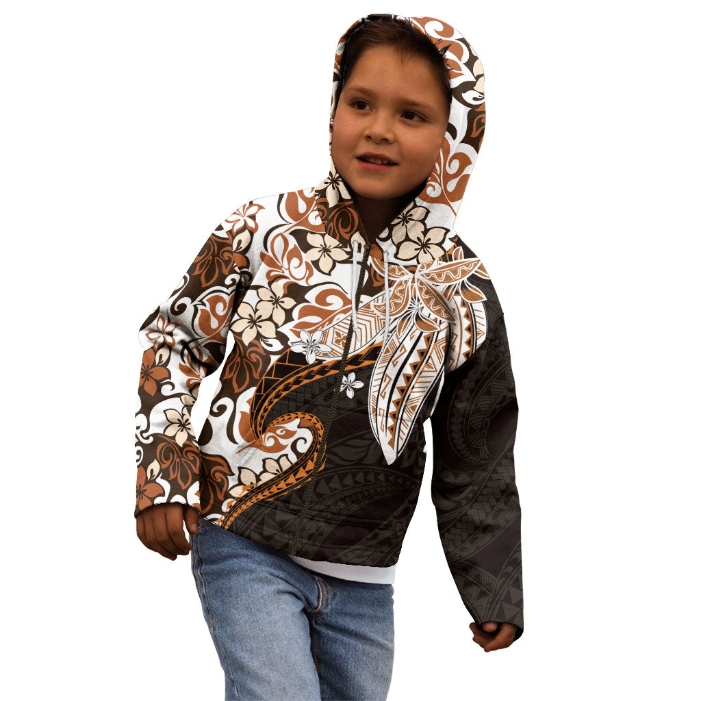 Monstera Plumeria Flowers Orange Kid Hoodie Polynesian Pattern LT01 - Polynesian Pride