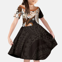 Monstera Plumeria Flowers Orange Kid Short Sleeve Dress Polynesian Pattern