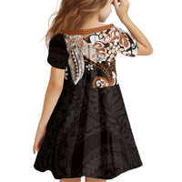 Monstera Plumeria Flowers Orange Kid Short Sleeve Dress Polynesian Pattern