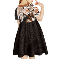 Monstera Plumeria Flowers Orange Kid Short Sleeve Dress Polynesian Pattern