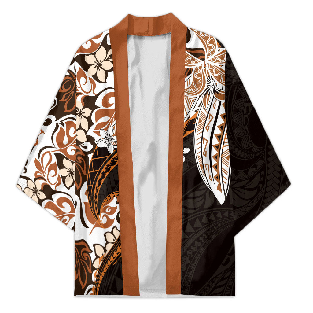 Monstera Plumeria Flowers Orange Kimono Polynesian Pattern