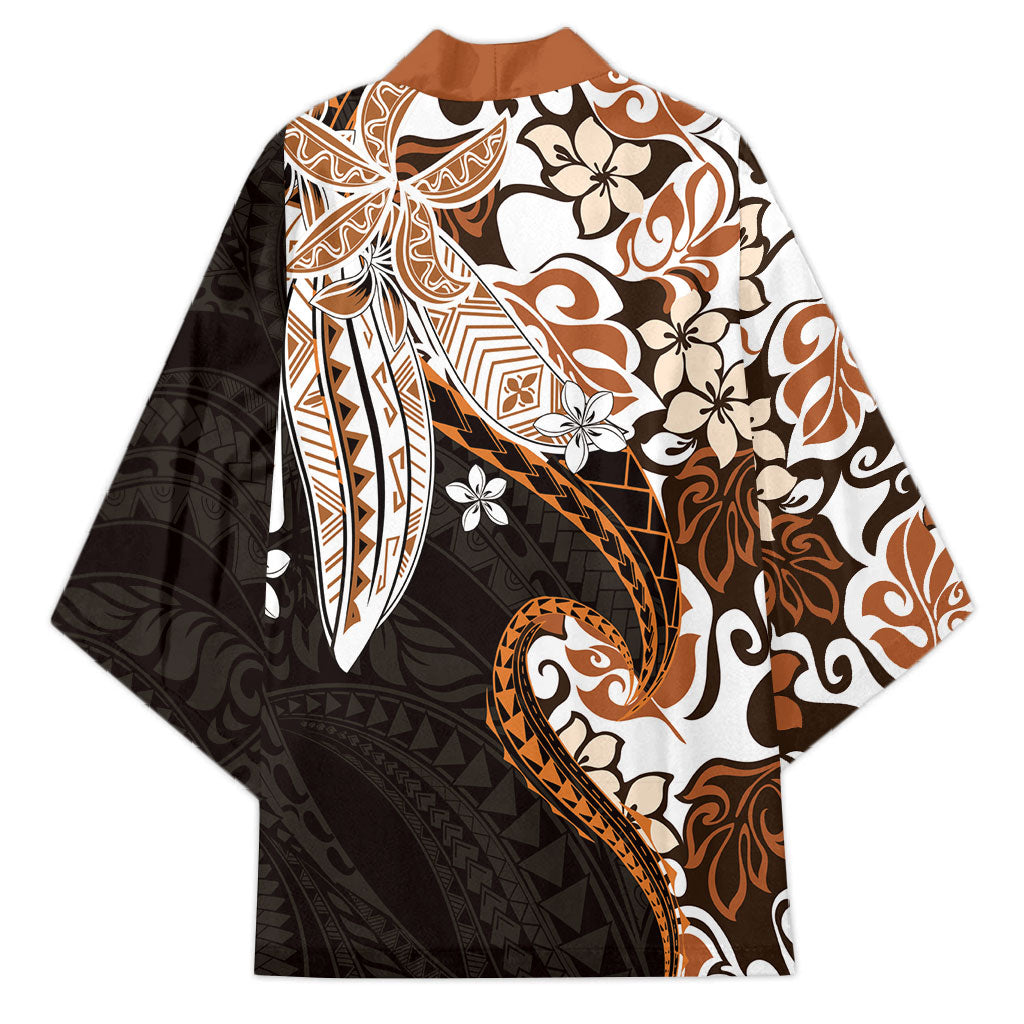 Monstera Plumeria Flowers Orange Kimono Polynesian Pattern