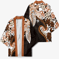 Monstera Plumeria Flowers Orange Kimono Polynesian Pattern