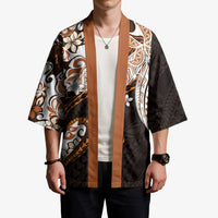 Monstera Plumeria Flowers Orange Kimono Polynesian Pattern