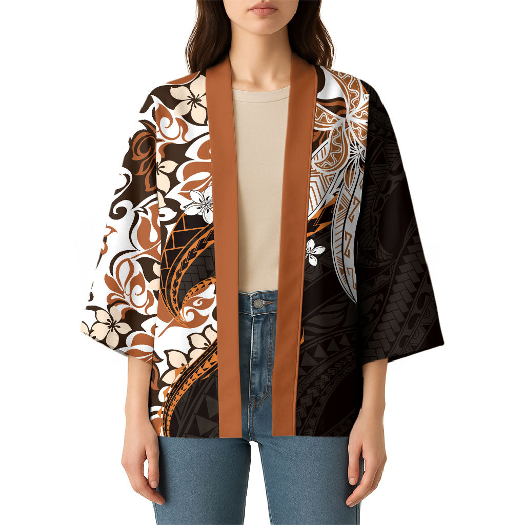 Monstera Plumeria Flowers Orange Kimono Polynesian Pattern