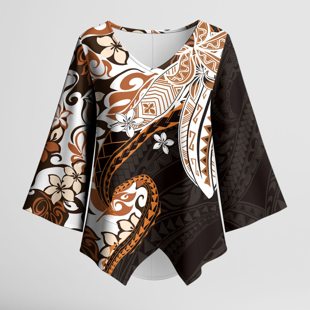 Monstera Plumeria Flowers Orange Kimono Sleeve Blouse Polynesian Pattern LT01 Female Orange - Polynesian Pride
