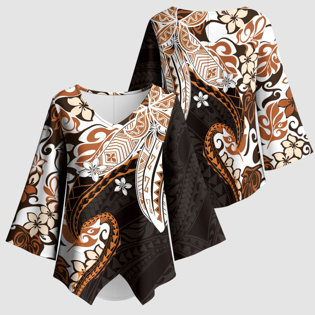 Monstera Plumeria Flowers Orange Kimono Sleeve Blouse Polynesian Pattern LT01 - Polynesian Pride