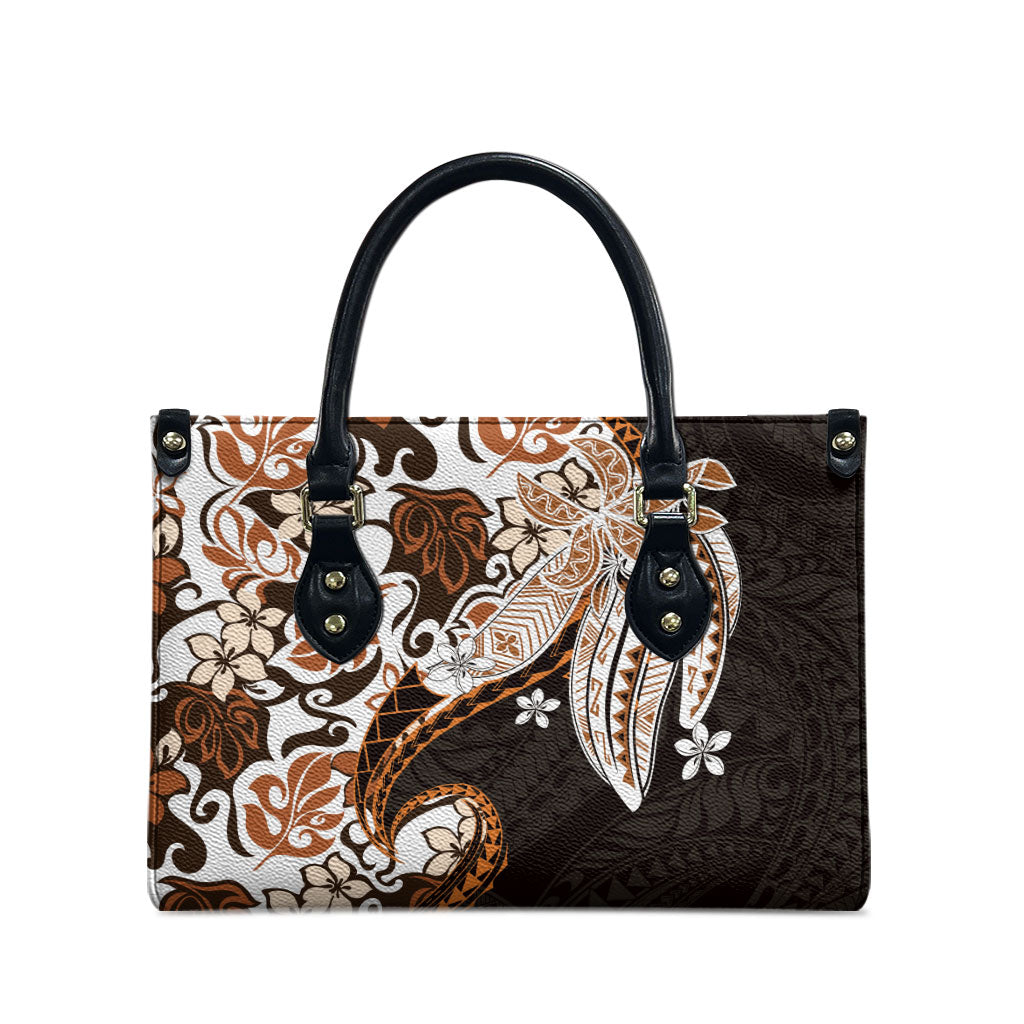 Monstera Plumeria Flowers Orange Leather Bag Polynesian Pattern LT01 - Polynesian Pride