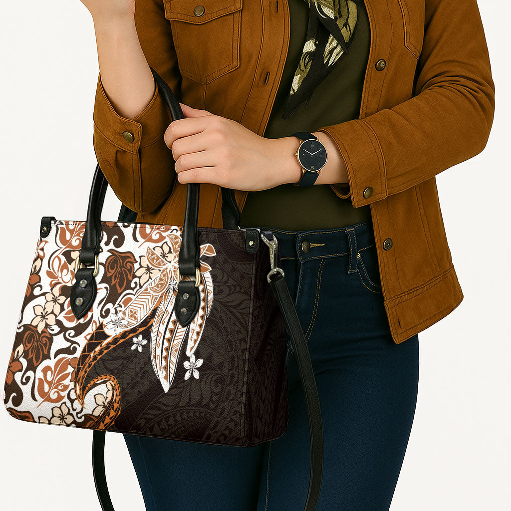 Monstera Plumeria Flowers Orange Leather Bag Polynesian Pattern LT01 - Polynesian Pride