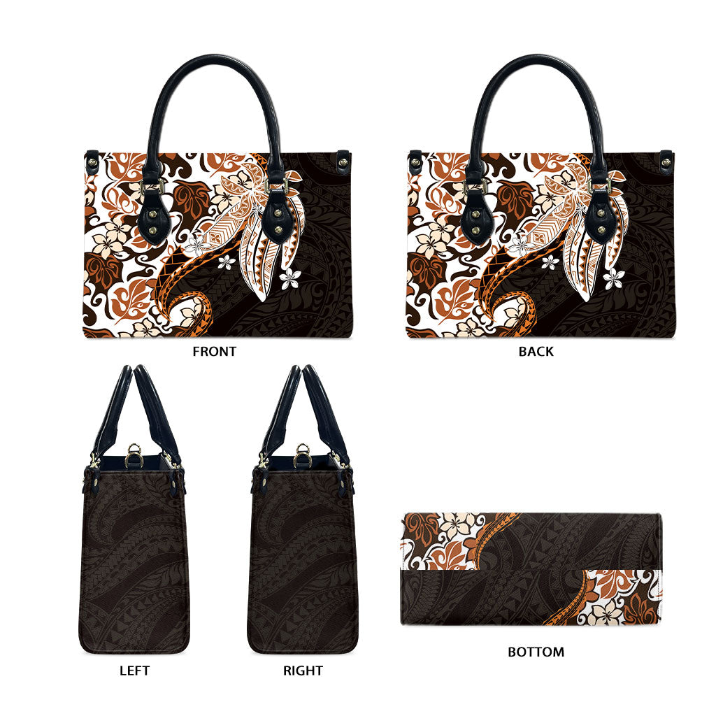 Monstera Plumeria Flowers Orange Leather Bag Polynesian Pattern LT01 - Polynesian Pride