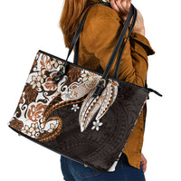 Monstera Plumeria Flowers Orange Leather Tote Bag Polynesian Pattern LT01 - Polynesian Pride