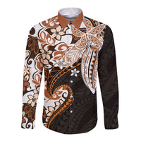 Monstera Plumeria Flowers Orange Long Sleeve Button Shirt Polynesian Pattern LT01 Unisex Orange - Polynesian Pride