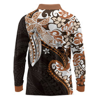 Monstera Plumeria Flowers Orange Long Sleeve Polo Shirt Polynesian Pattern LT01 - Polynesian Pride