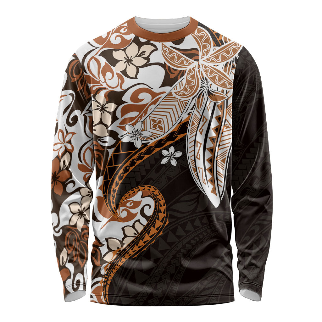 Monstera Plumeria Flowers Orange Long Sleeve Shirt Polynesian Pattern LT01 Unisex Orange - Polynesian Pride