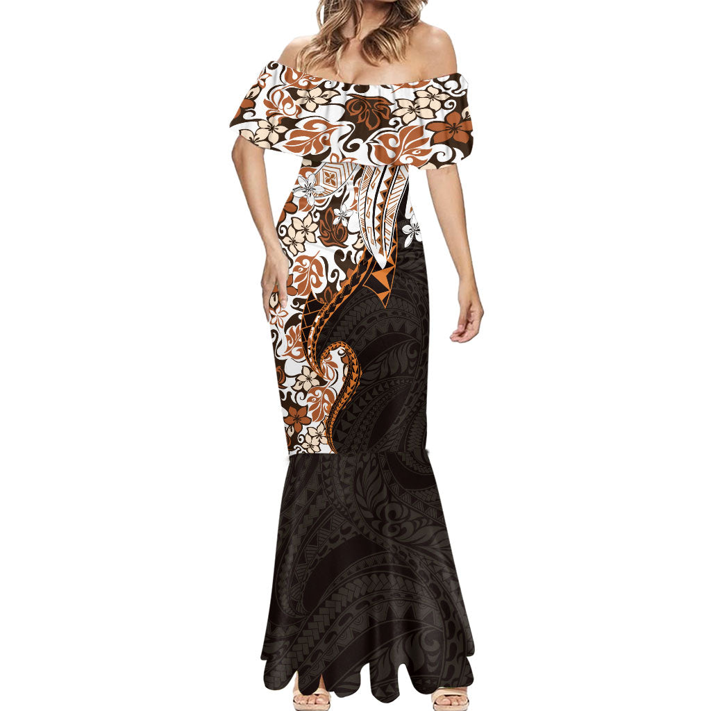Monstera Plumeria Flowers Orange Mermaid Dress Polynesian Pattern LT01 - Polynesian Pride