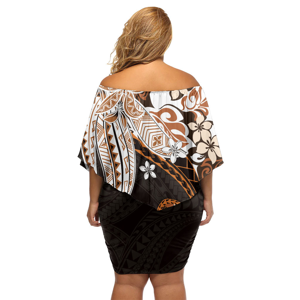 Monstera Plumeria Flowers Orange Off Shoulder Short Dress Polynesian Pattern LT01 - Polynesian Pride