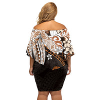 Monstera Plumeria Flowers Orange Off Shoulder Short Dress Polynesian Pattern LT01 - Polynesian Pride