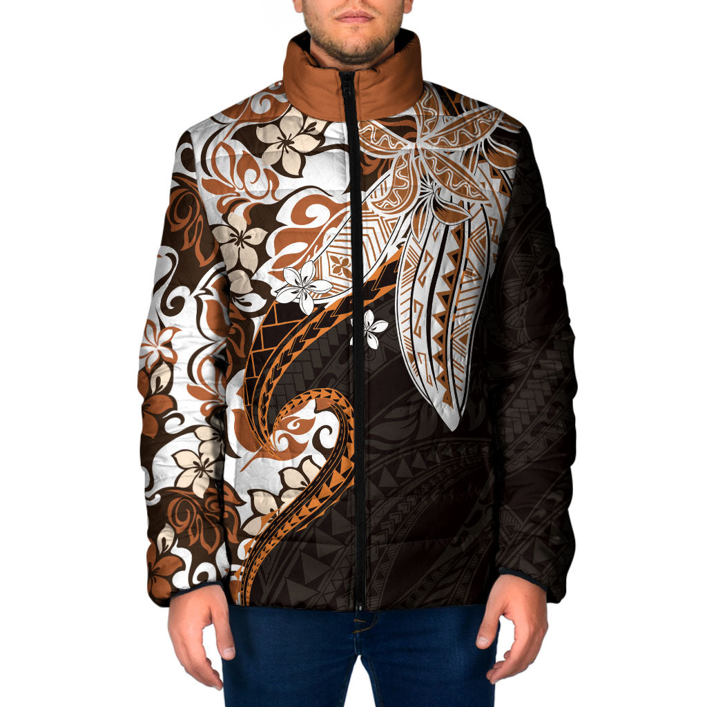 Monstera Plumeria Flowers Orange Padded Jacket Polynesian Pattern LT01 Men Orange - Polynesian Pride