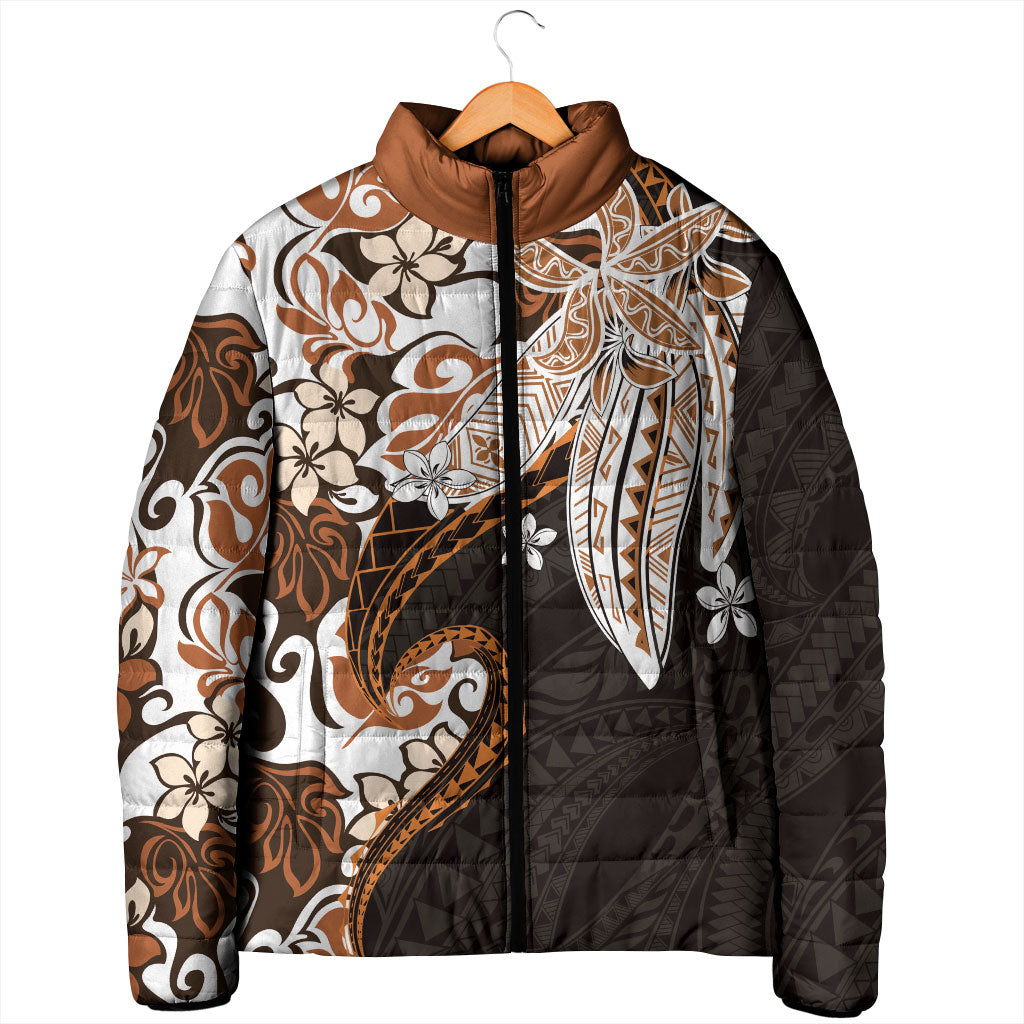 Monstera Plumeria Flowers Orange Padded Jacket Polynesian Pattern LT01 - Polynesian Pride