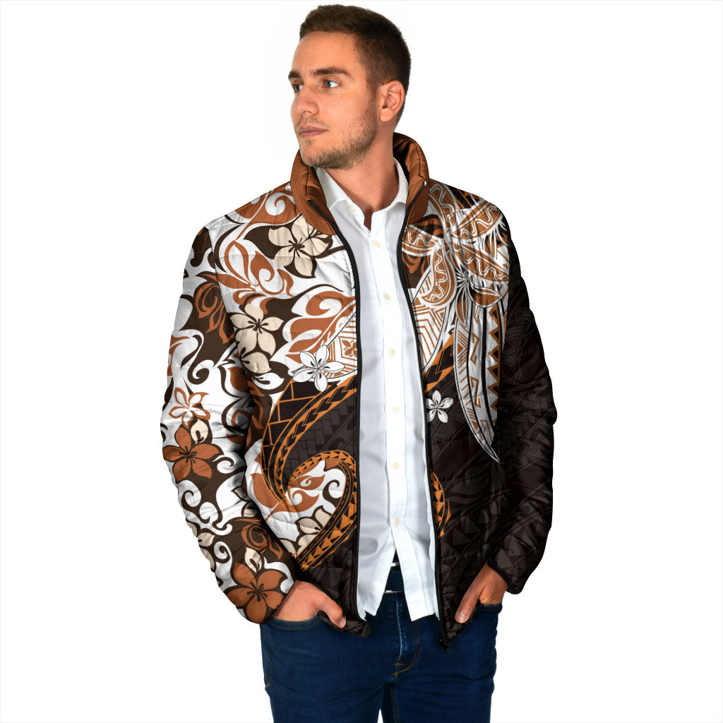 Monstera Plumeria Flowers Orange Padded Jacket Polynesian Pattern LT01 - Polynesian Pride