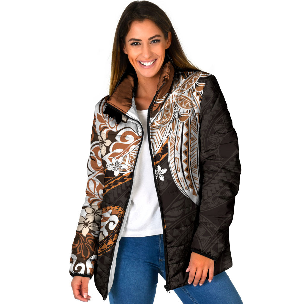 Monstera Plumeria Flowers Orange Padded Jacket Polynesian Pattern LT01 Women Orange - Polynesian Pride