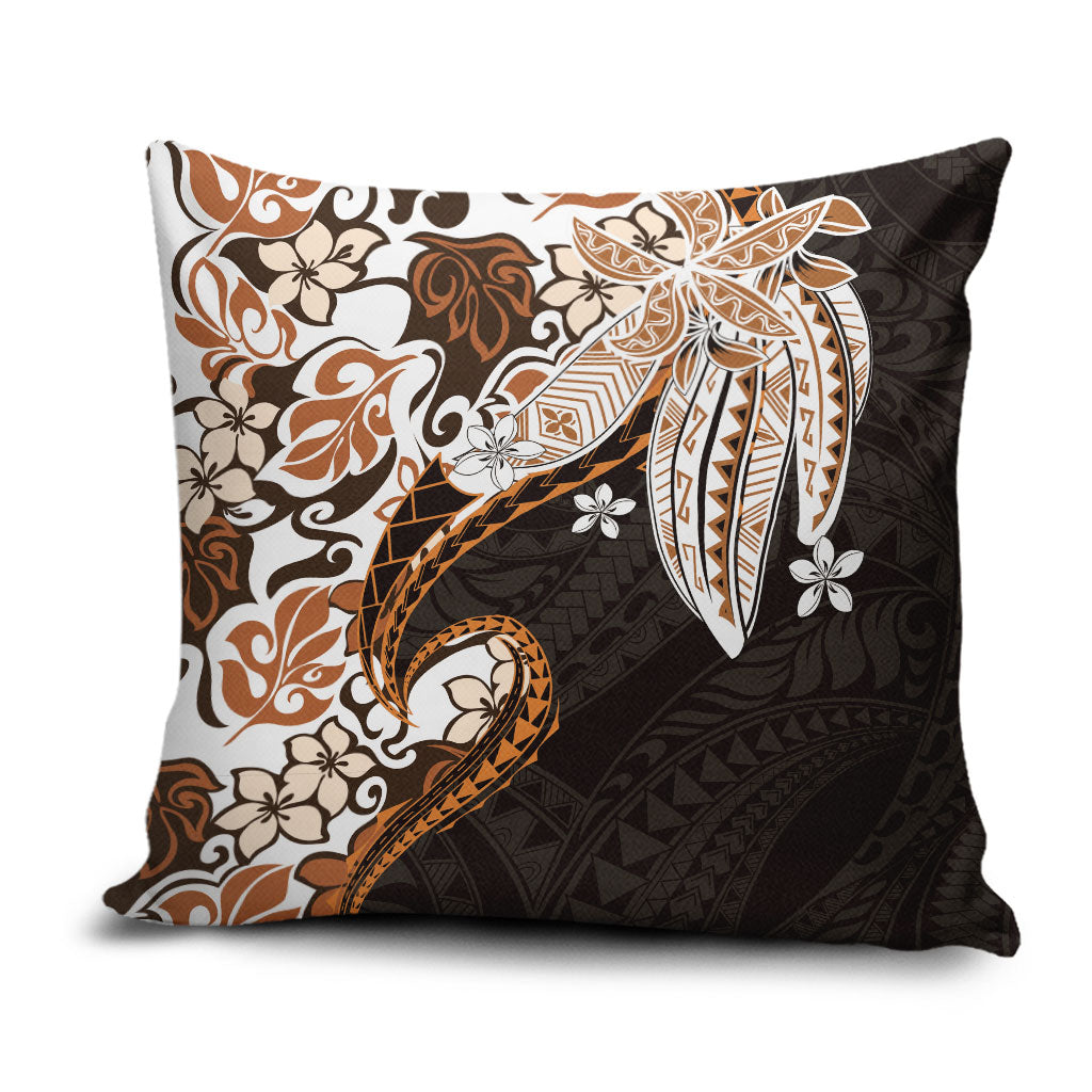 Monstera Plumeria Flowers Orange Pillow Cover Polynesian Pattern