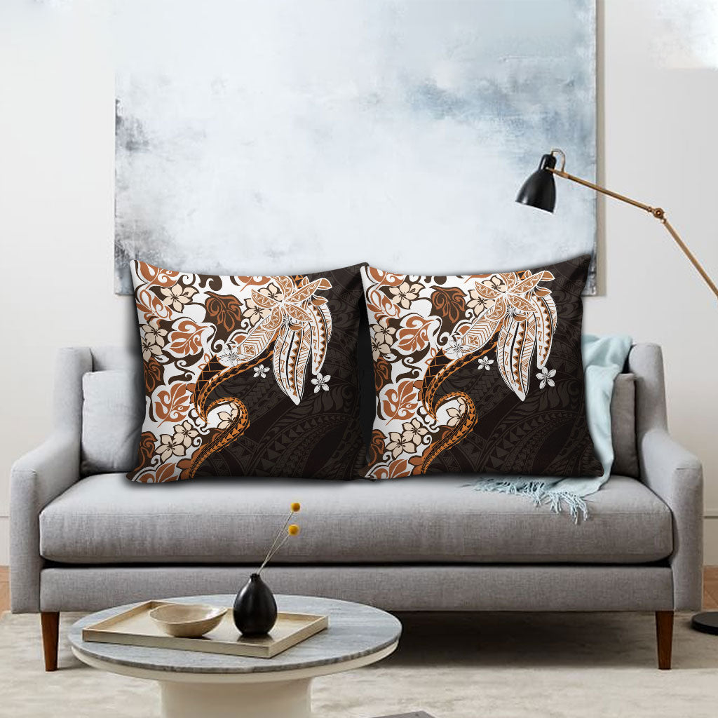 Monstera Plumeria Flowers Orange Pillow Cover Polynesian Pattern