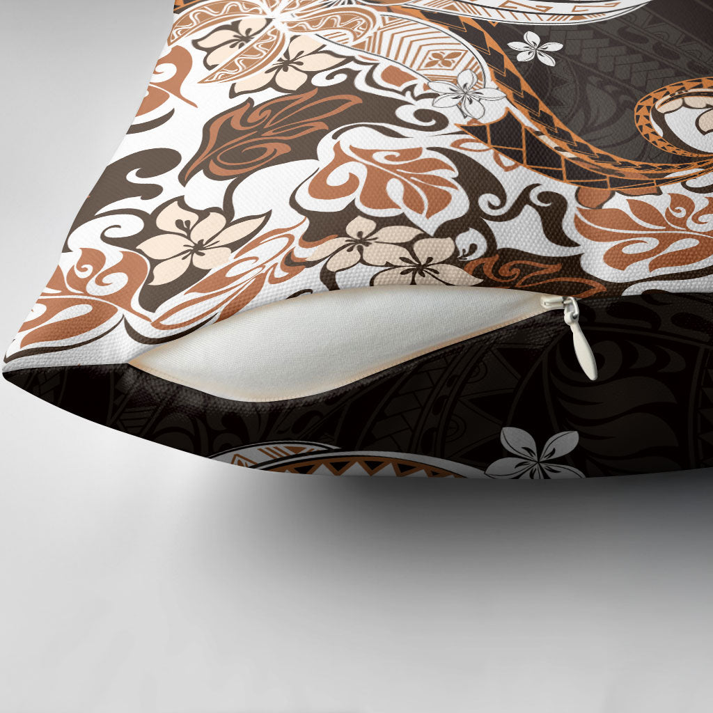 Monstera Plumeria Flowers Orange Pillow Cover Polynesian Pattern