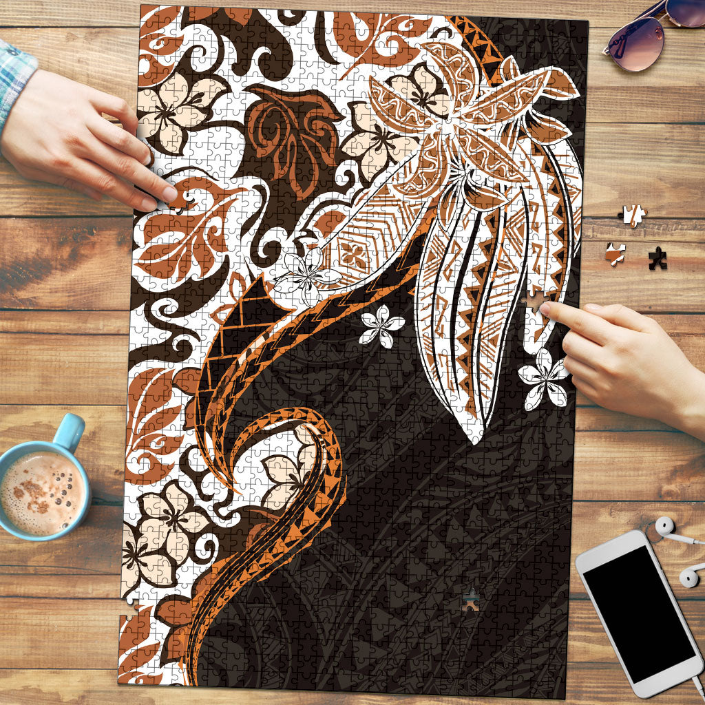 Monstera Plumeria Flowers Orange Puzzle Polynesian Pattern LT01 Orange - Polynesian Pride