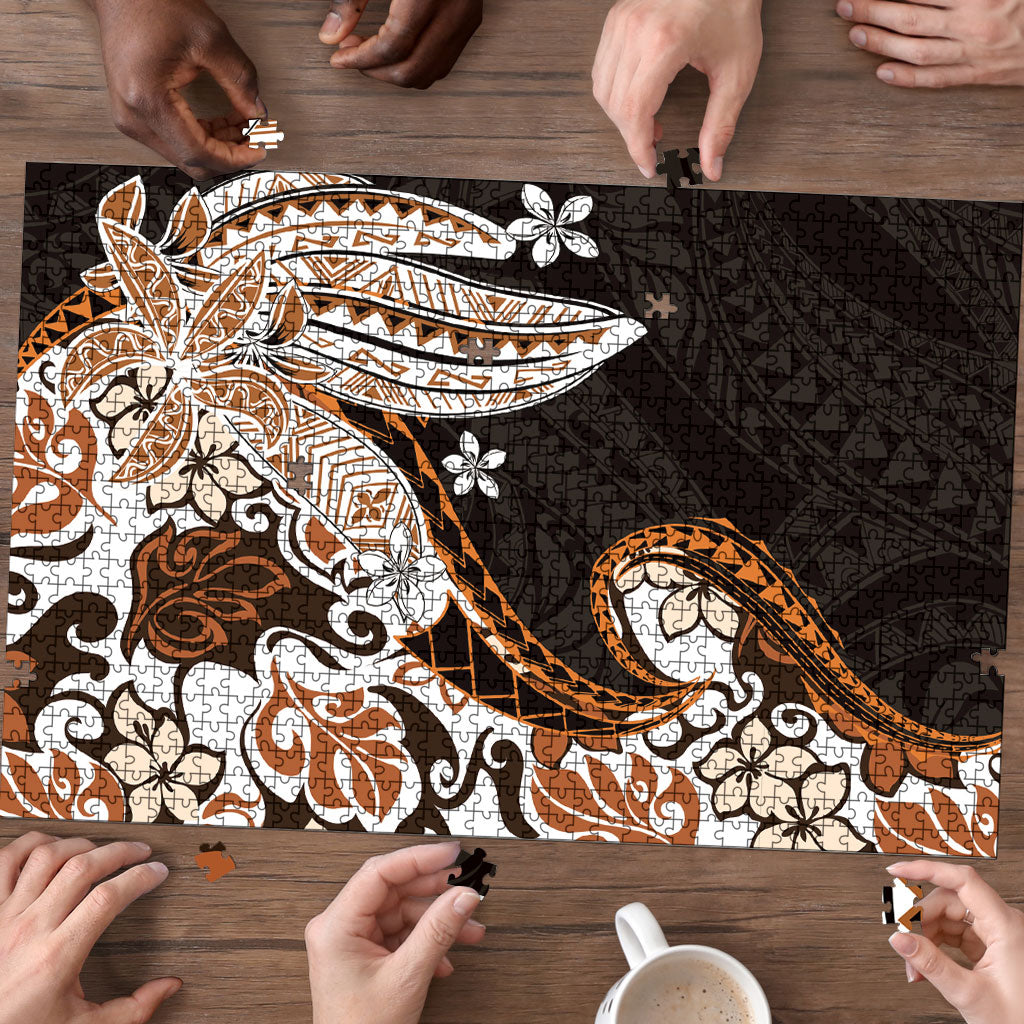Monstera Plumeria Flowers Orange Puzzle Polynesian Pattern LT01 - Polynesian Pride